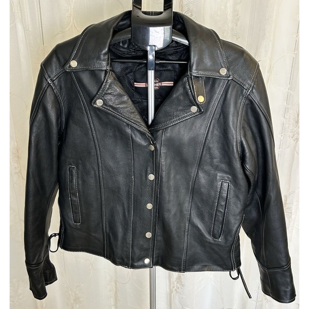 Papa's Leather Barn Women's 3XL Black Leather Side Lace Moto Biker Jacket CCW